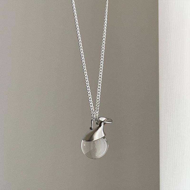 

INS Fashion Natural Stone Tiger Eye Transparent Glass Bottle Pendant Necklaces For Women Gold Silver Copper Sweater Chain 70cm