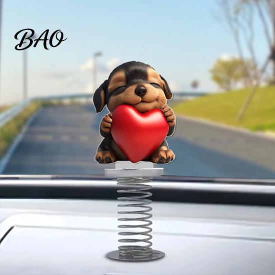 Healing Desk Decor for Office Cute Cat/Dog/Elf Car Dashboard Decorations with Spring Swing Design, Double-sided 2D Flat Acrylic Creative Desktop