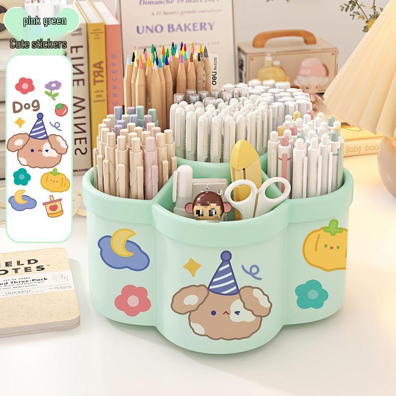 Multi-Function Rotating Pen Holder and Storage Box - Cute Design, Large Capacity for Student Desktops