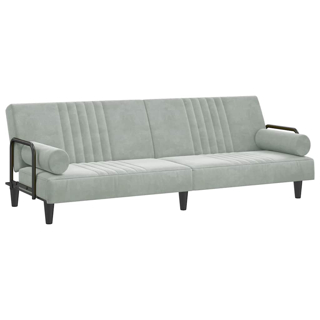 Sleeper Sofa with Armrests Light Grey Velvet