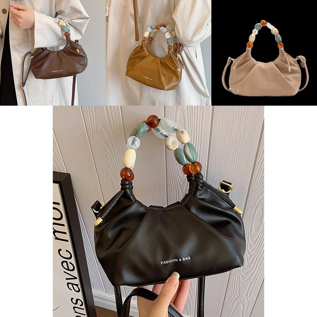 Stylish Soft Texture Handheld Pleated Bag For Women In Black Beige Brown And More