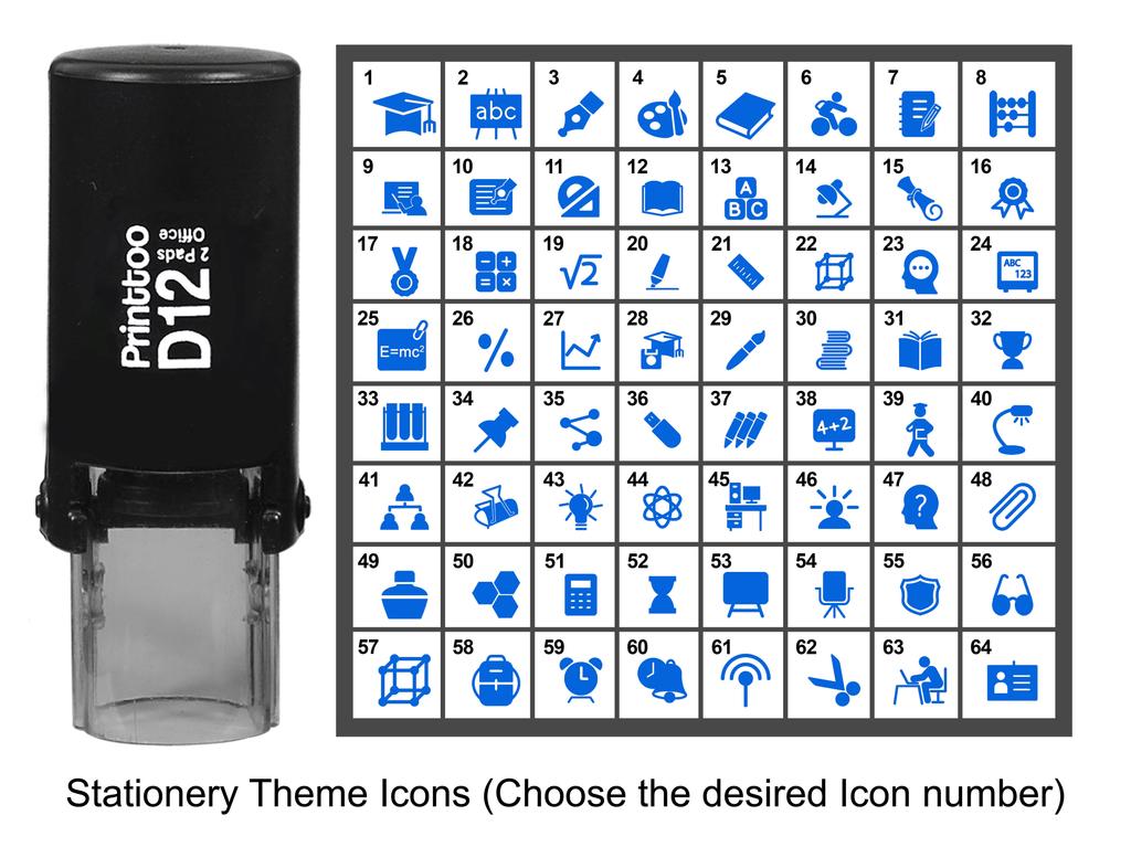Printtoo Stationery Theme Icons Round Rubber Stamp Self Inking Stamper 12 mm