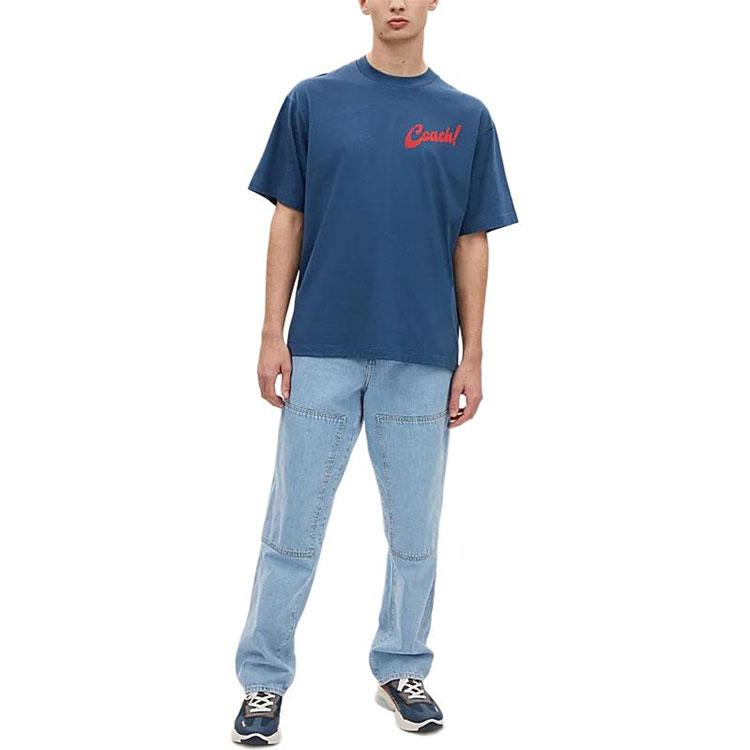 Coach Ss24 Logo Print Round Neck Short Sleeve T-Shirt Men Tops Deep-Denim CT009-DDE