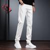 JieLeNuo Men's White Slim-Fit Tapered Stretch Jeans