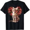 Bengal Cat Valentines Day Floral Heart Design for Cat Lovers T-Shirt