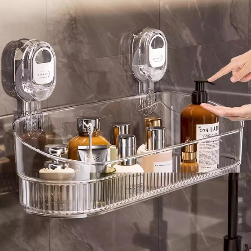 No-Drill Bathroom Suction Storage Box Large Capacity & Strong Load-Bearing Multi-Functional Suction Cup Wall-Mounted Shelf Rack