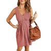 Womens Summer Sleeveless Dress Button Down Elastic Waist Swing Loose Plain Short Dresses Casual Tank Tops Dresses Plus Size