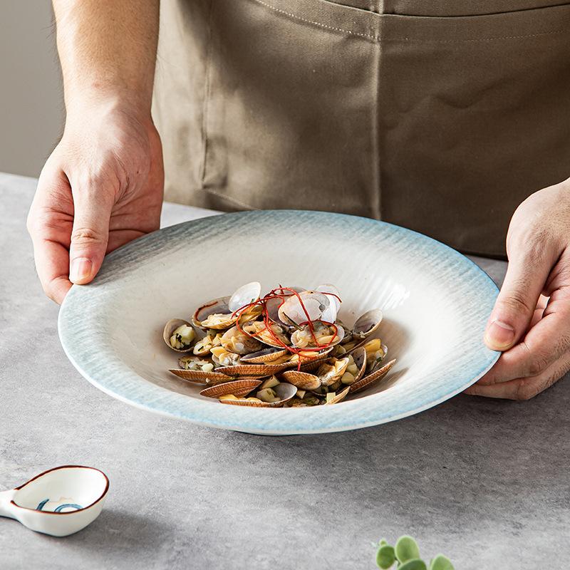 Western Quicksand Large Soup Plate, Deep Dish, Household Salad Plate, Vegetable Plate, Soup Noodle Bowl, Ceramic Restaurant Hotel Tableware