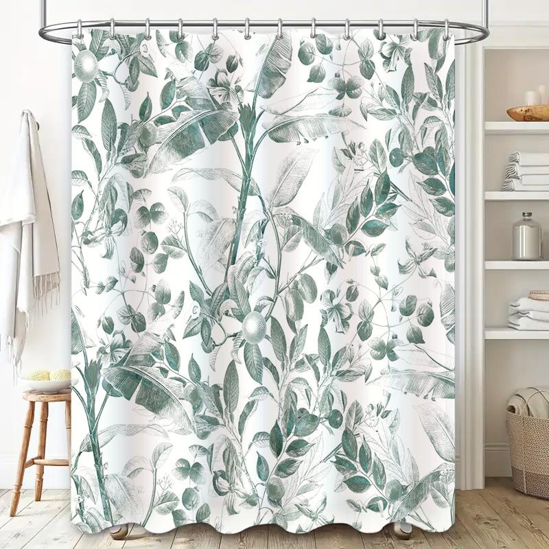 Green Leaves Shower Curtain Bathroom Decor Waterproof Fabric Flower Pattern Bath Rug Set Elegant Design Home Textile Towel Hangi