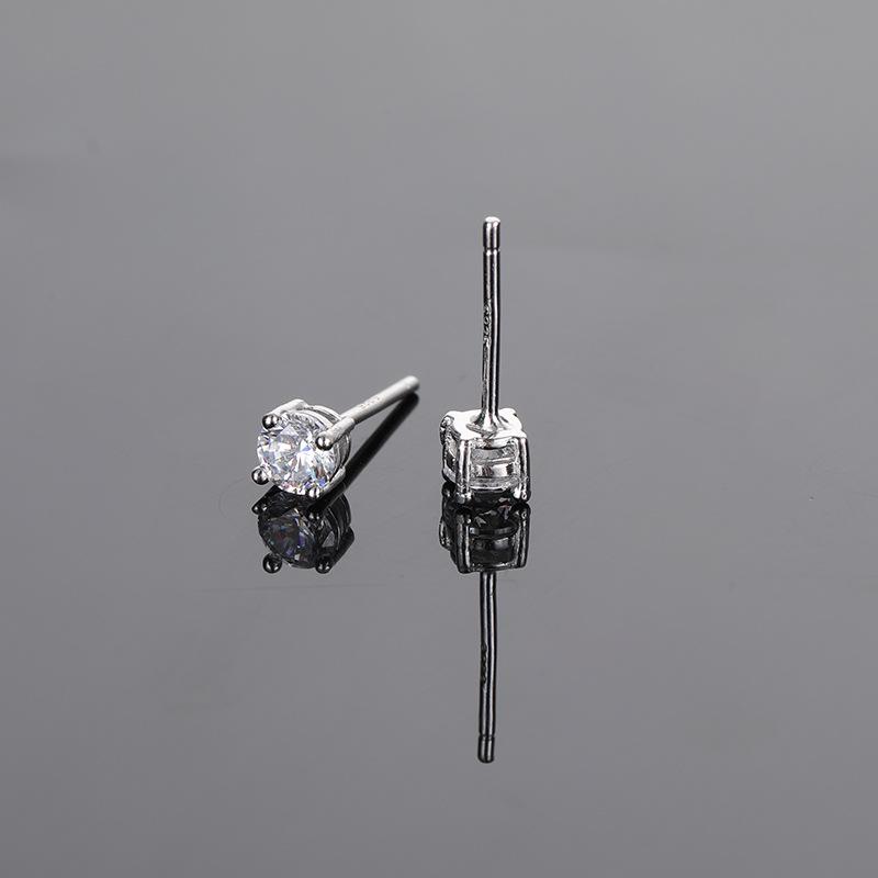 Four-Prong Zirconia Stud Earrings, S925 Sterling Silver, White Gold-Plated, Eight Hearts  Arrows Design, Inlaid Silver Needle, Fresh  Sweet.