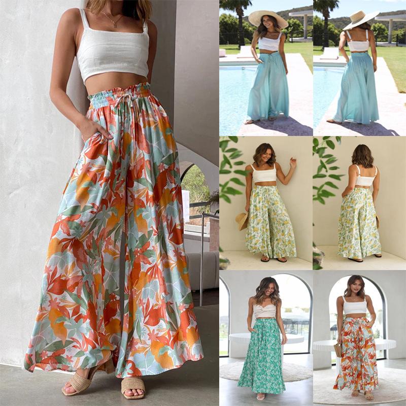 Women Comfortable Casual Dance Drapery High-Waisted Solid Color / Printed Loose Fit Wide Leg Culottes Pants