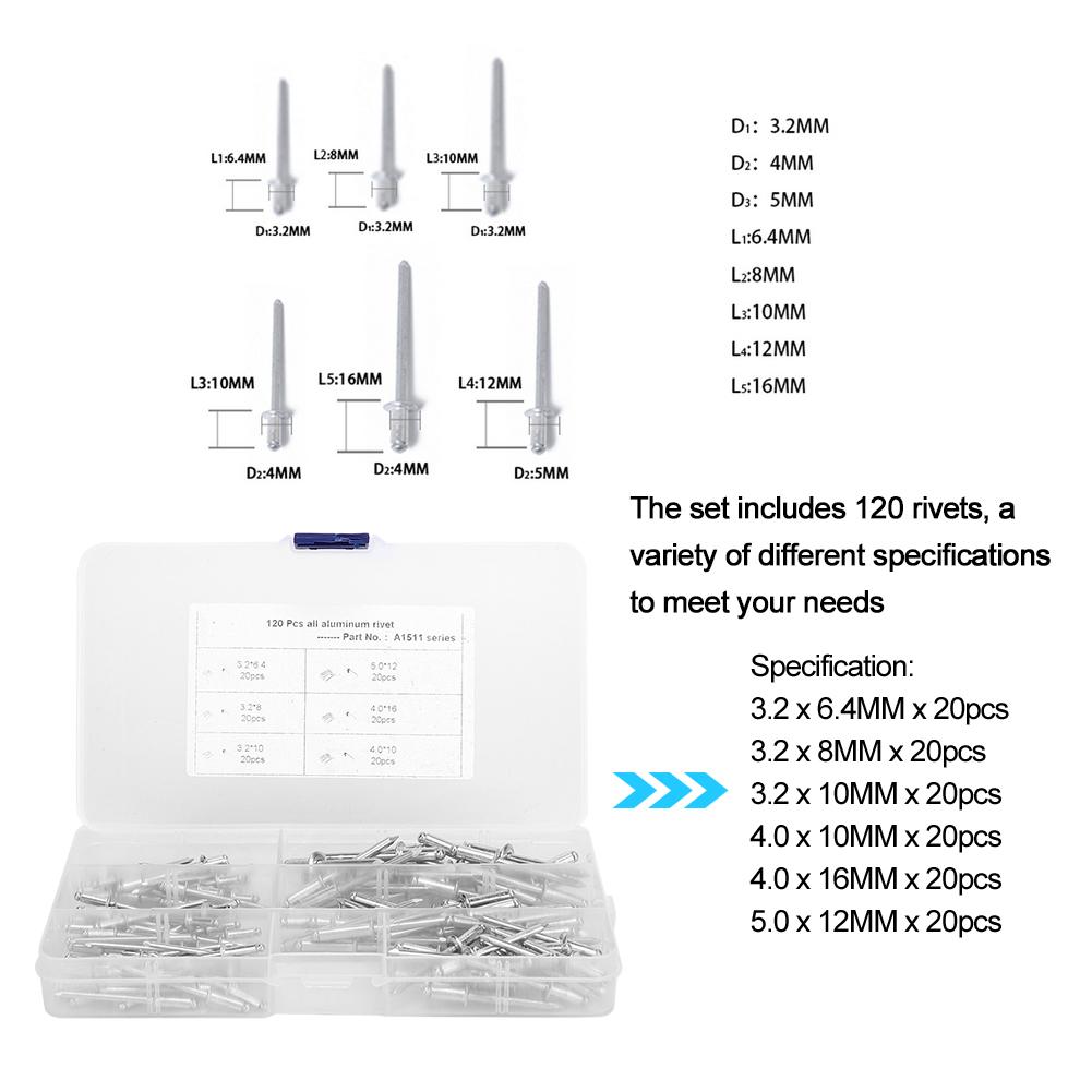 120pcs Aluminum Blind Rivets Anti Rust Anti Corrosion Practical Boat Industry Accessory