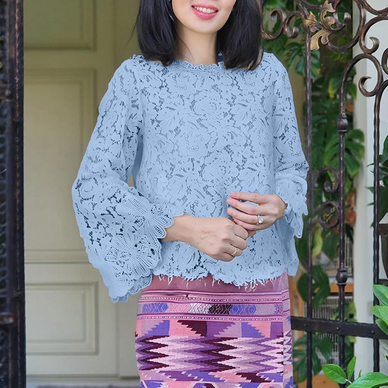 

ZANZEA Женская повседневная блузка с круглым вырезом и рукавом 3/4 в стиле пэчворк из кружева XL