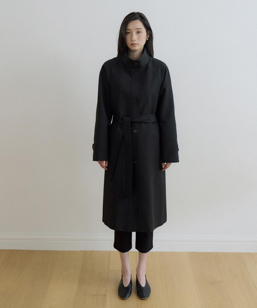 LINGSEOUL High Neck Trench Coat-Black