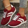 Fashion Women's Fashion White Striped Breathable Sneakers Lightweight Non Slip Sports Shoes for Women Red Green Lace Up Casual Sneakers