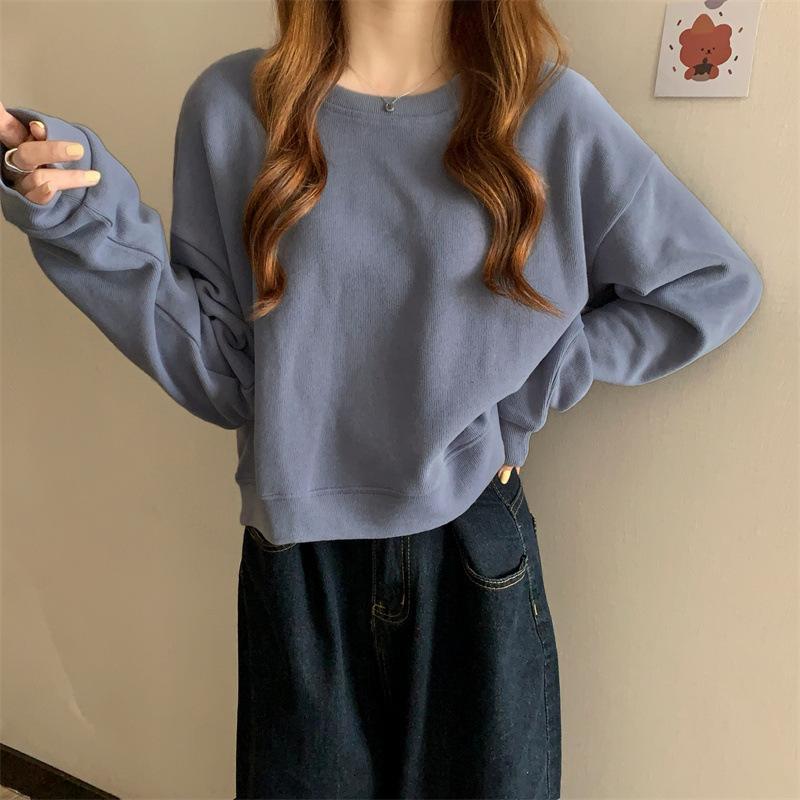 Autumn and Winter Women Fashion Crop Sweater Loose Solid Pullover Tops