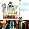 14Pcs/Set Party Bar Professional Bartender Kit Mixer 550ml Shaker Bar Set Premium Barware Tool Supplies with Wood Frame