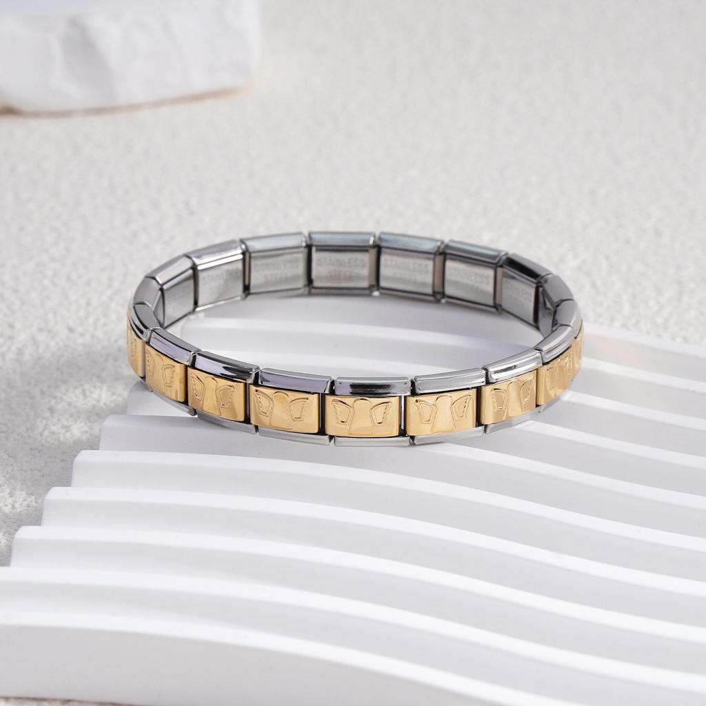 Italian Stainless Steel Love Heart & Star Modular Bracelet - Detachable Elastic Watch Band, European & American Fashion.