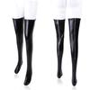 Women Sexy Latex Zipper Anti-Slip Stockings Lady's Black PVC Pole Dance Leather Erotic Clubwear Length Over Knee High Stockings