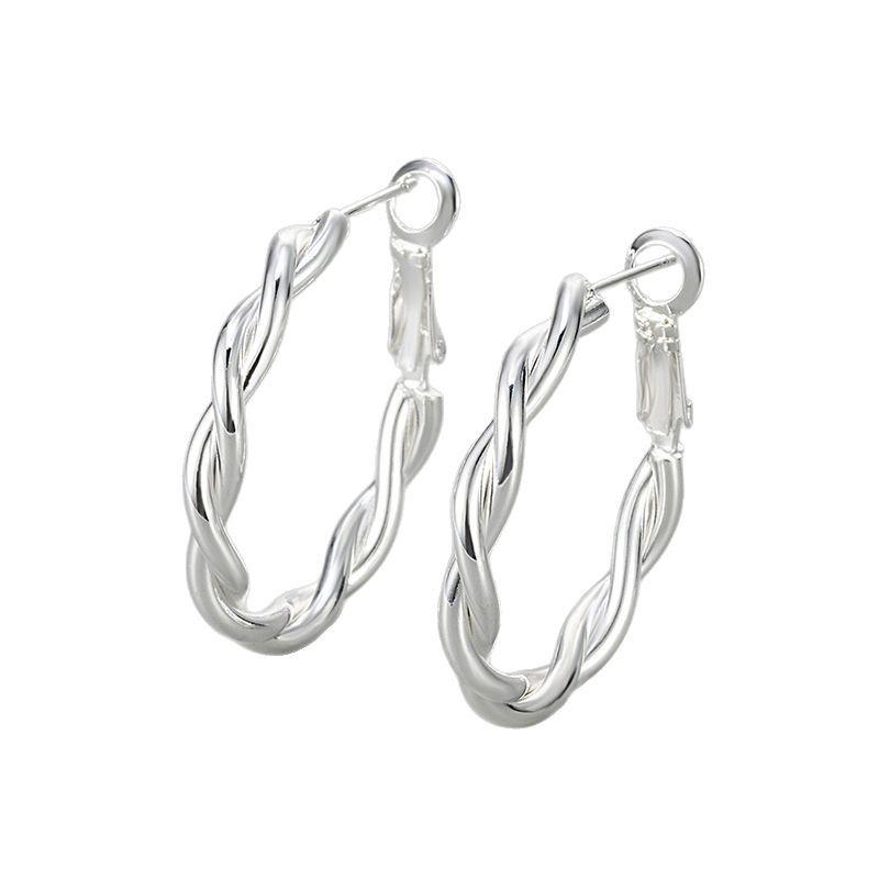 Minimalist Double Strand Twisted Rope Hoop Earrings Chic Cold Fashionable Versatile Daily Commute Jewelry