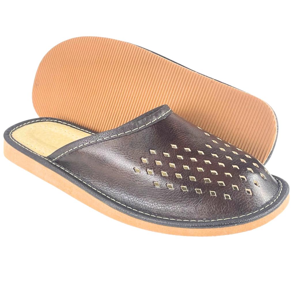 Brown Men's Slippers with Holes On the Upper, Airy Men's Slippers 41