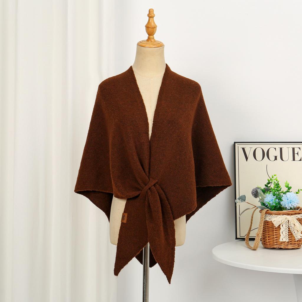 Lazy Travel Strolling Streets Triangular Scarf Women Autumn Winter Neck Protection Warm Air-conditioned Room Solid Color Shawl Outdoor Wear