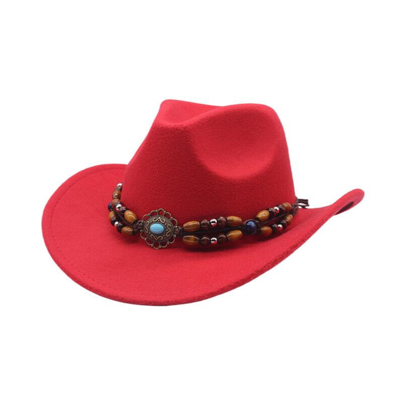 European and American New Western Cowboy Hat Woolen Jazz Top Hat Men and Women's Ethnic Style Big Eaves Hat Autumn and Winter Felt Hat