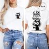 No Talkie Before Coffee Print T-shirt Short Sleeve Casual Top Summer Women Black Cat Kawaii Streetwear Graphic Tees Shirt Tops
