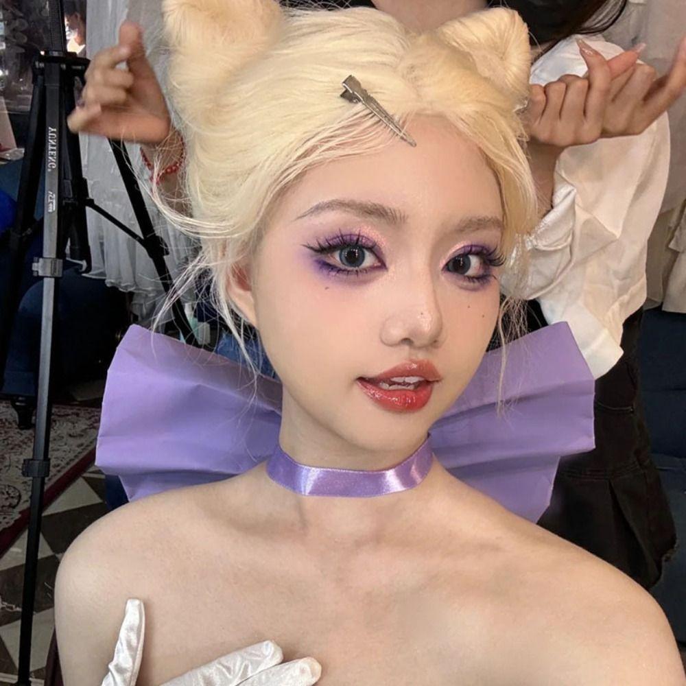 Cosplay Props Purple Bow Necklace Costume Neck Choker Y2K Style Satin Necklace  for Girls