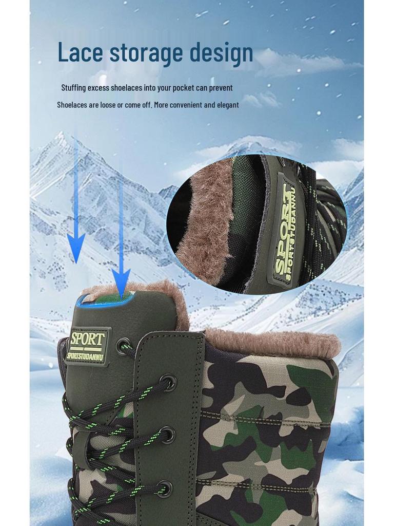 Camouflage Couple Snow Boots: Warm, Cold-Proof, Plus Velvet for Outdoor Hiking and Mountaineering.