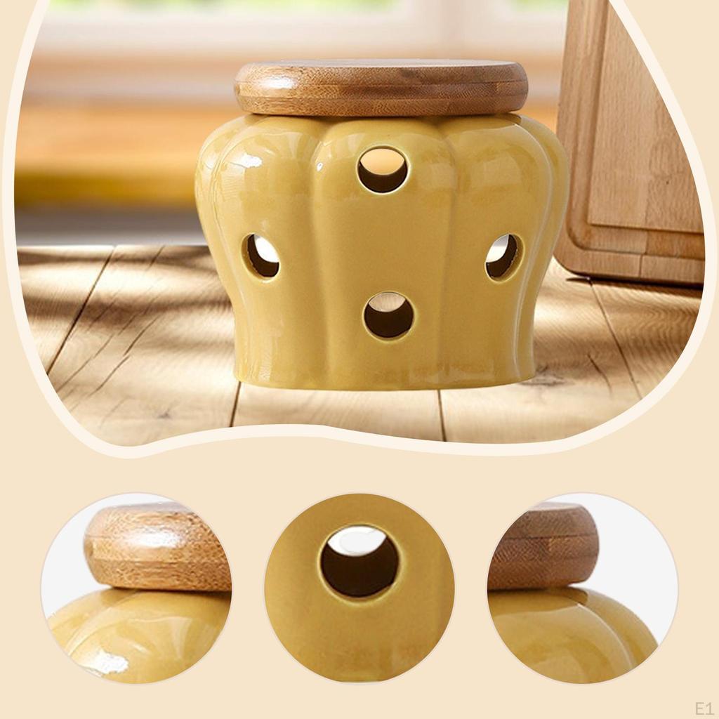 Pojemnik na czosnek Ceramiczny słoik Piwniczka Garnek do kuchni Okrągły Wentylowany Dekoracyjny Nowoczesny Imbir Suszone Chili