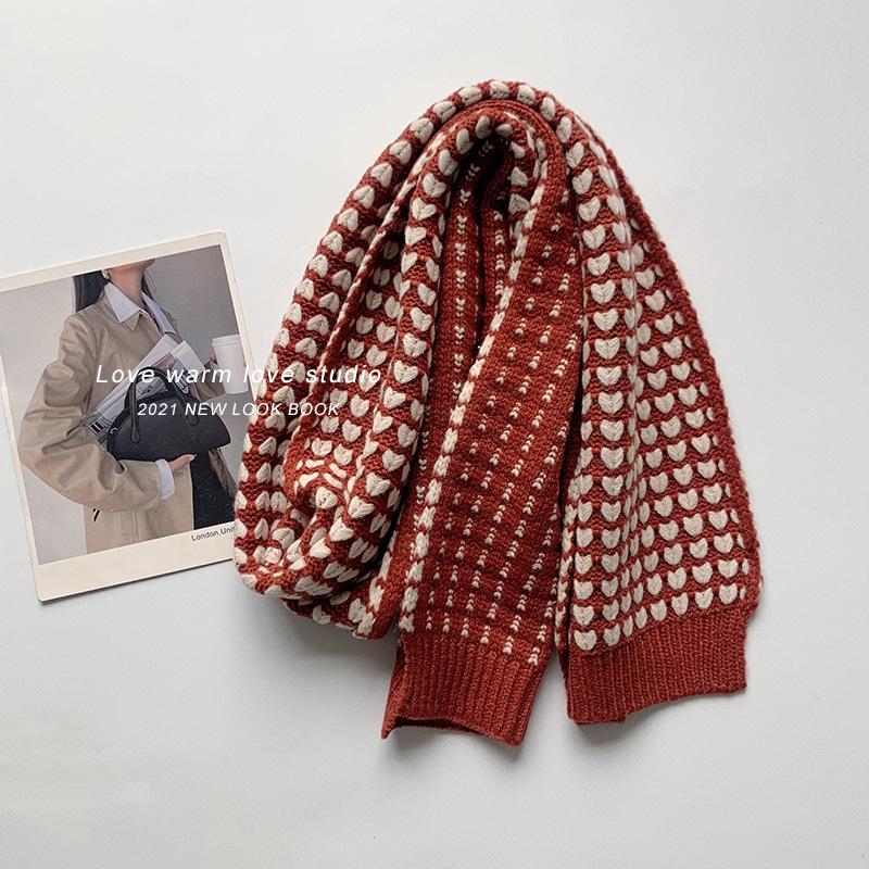 

Новый вязаный шарф женский осенне-зимний универсальный утолщенный шарф с любовью студенческий теплая шаль зимний 175*25CM бордовый