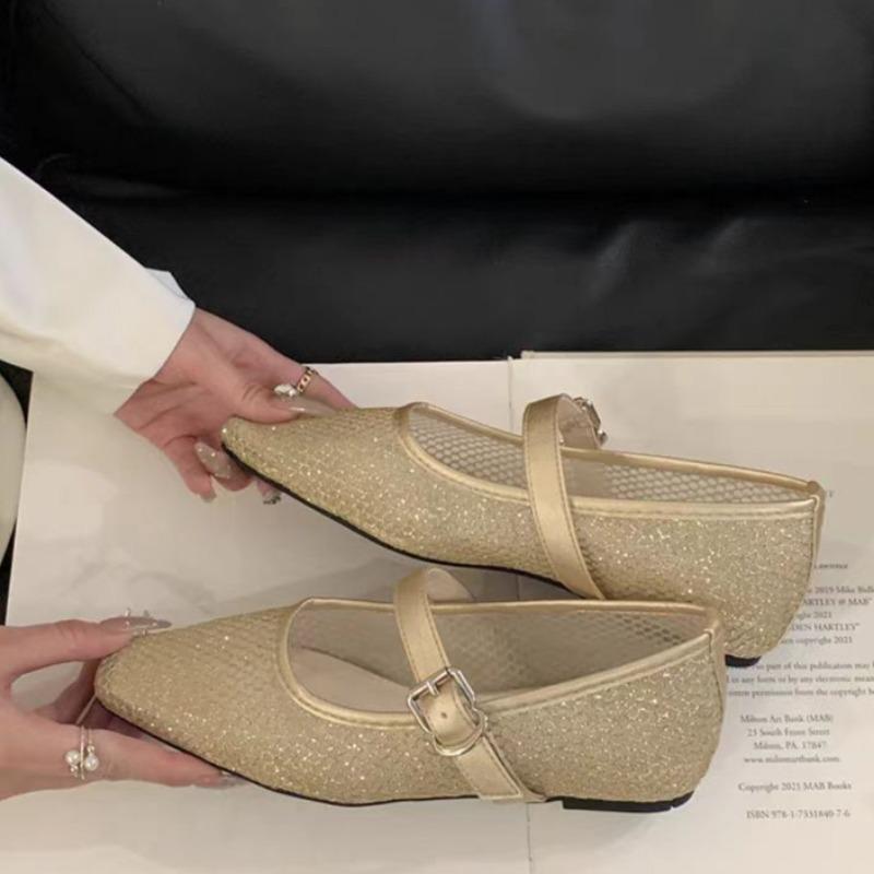 Fashion Summer New Style Flat Shoes for Women Square Head Shallow Mouth Mesh Cloth Soft Sole Anti-slip Wear-resistant Single Shoes