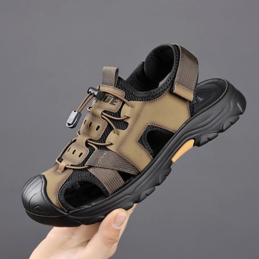 Men Sandals Leather 2025 Summer Men's Soft Soled Outdoor Leisure Breathable Beach Shoes Bag Head Sandals Men Walking Shoes