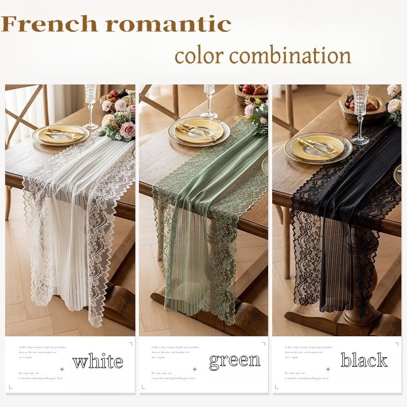 Lace Table Runners Rustic Boho Cloth Vintage Romantic Lace Tablecloth Striped and Floral Design for Wedding Kitchen Party Decor