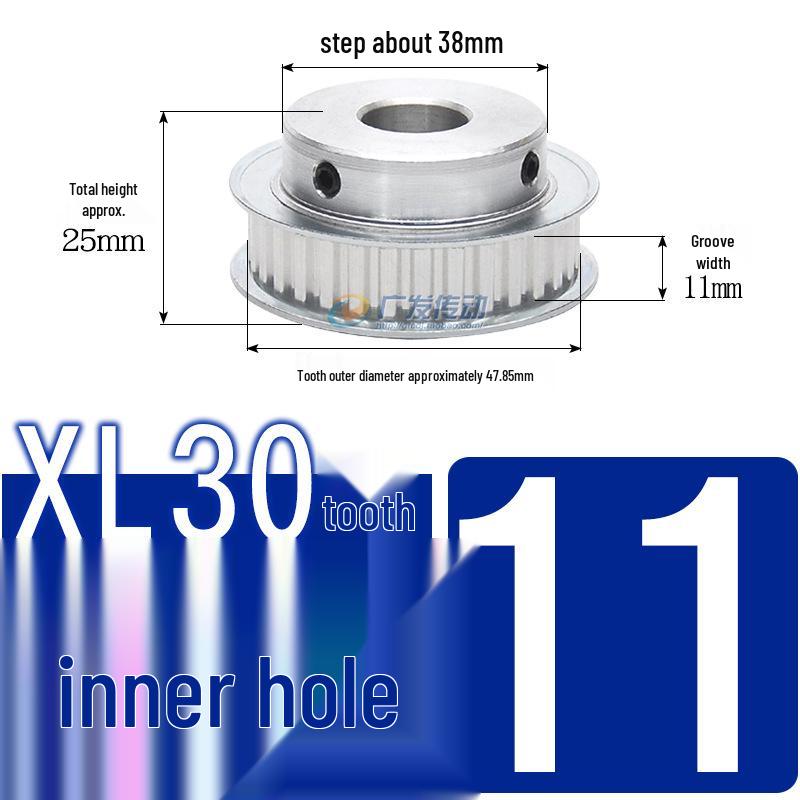 Synchronous Pulley XL, 30 Teeth, BF Type, Groove 11mm, Keyway Bore 5-25mm, Boss with Setscrew