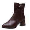 Women's Fleece Lined Mid Calf Boots Winter Warm Pointed Toe Bow Decor Side Zipper Chunky Heel Embossed Pattern Dress Boots