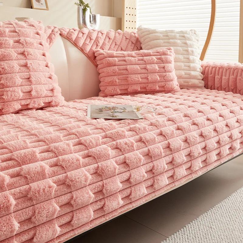 1PC Plush Sofa Cushion Winter Plush Padded Non-slip Cushion Sofa Cover New Sofa Full Cover Cloth Towel Slip Covers
