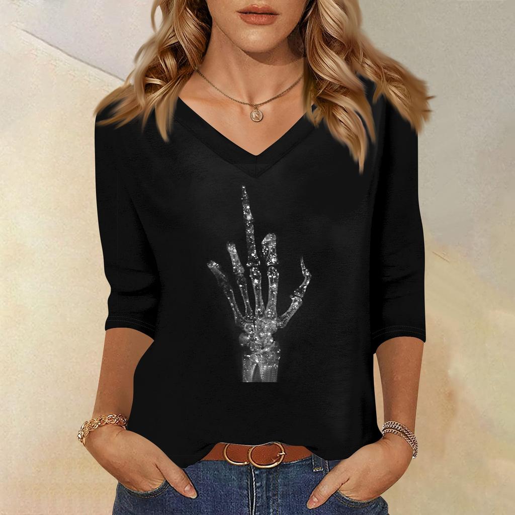 3/4 Sleeve Shirts For Women Cute Print Graphic Tees Blouses Casual Plus Size Basic Tops Pullover