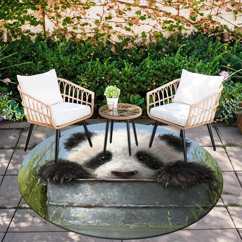 Panda and Grassland Pattern Round rug,Carpet Rug for Living Room Bedroom Sofa Playroom Decor,Non-slip Floor Mat,Holiday Gifts and Birthday Gifts