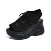 Sports Sandals Women's High-heeled Large-size Wedge Heel Fish Mouth Women's Sandals Thick-soled Mesh Lace-up Elastic Women's Shoes