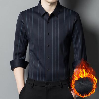 Autunno Nuovo Velluto Ispessito Caldo Camicia con Revers Camicia a Maniche Lunghe da Uomo Top da Papà