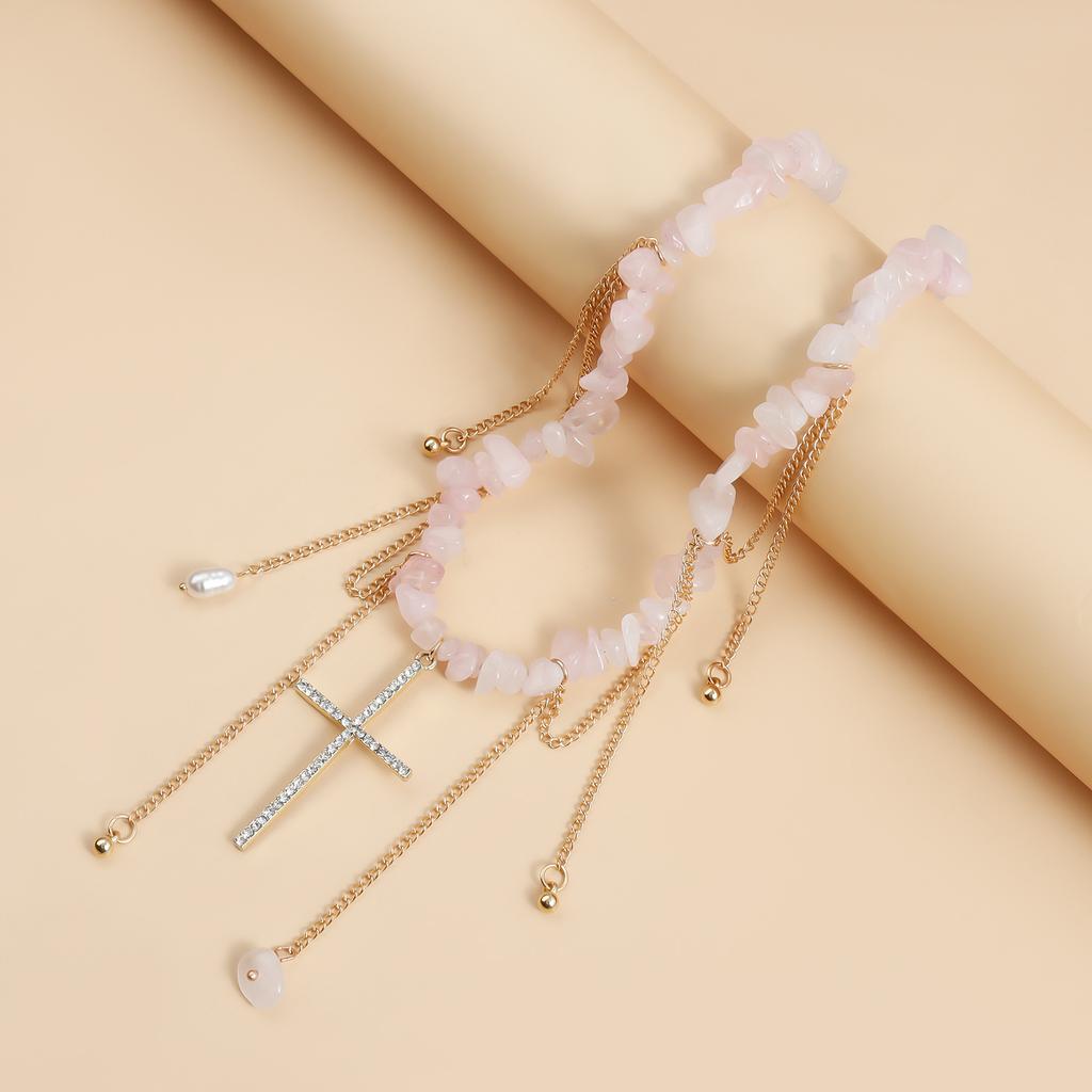 Bijuterii Strass Cruce Ciucure Lanț Claviculă Colier Piatră Naturală Vânt Fată Tineret Personalizat