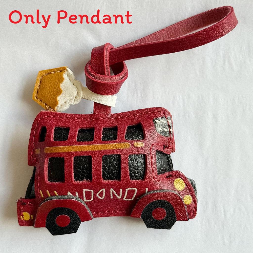 London Bus Leather Keychain With Car Cartoon Pendant For Vintage Bag Decor