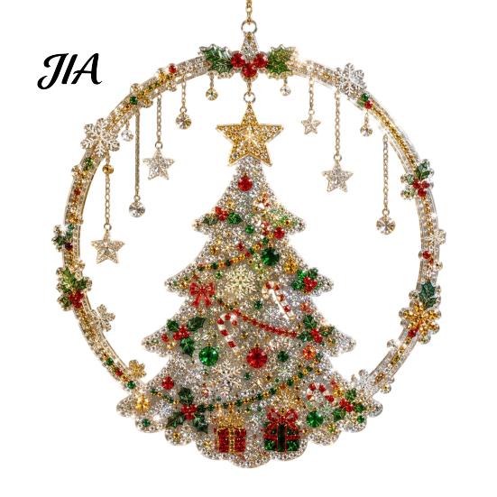 Decorative Acrylic Craft Christmas Faux Diamond Art Suncatcher, 2D Flat Window Hanging Ornament, Seasonal Home Accents Beaded Pattern Holiday