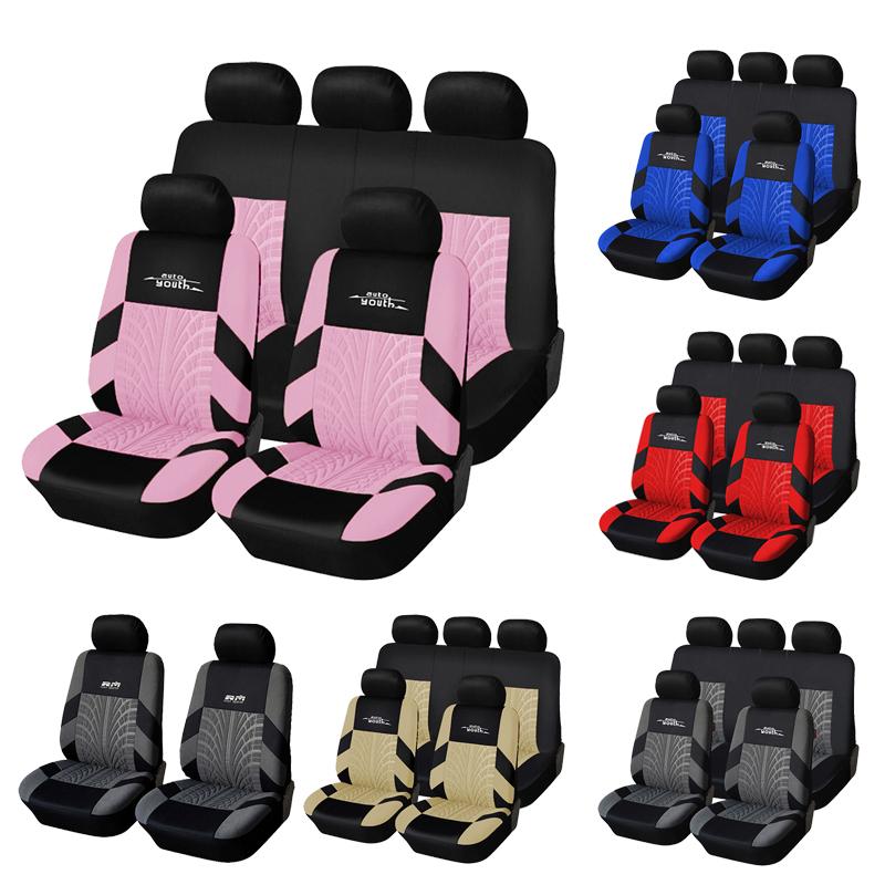 

AUTOYOUTH Full Car Seat Covers Set Universal Polyester Fabric Auto Protect Covers Car Seat Protector Pink for Women