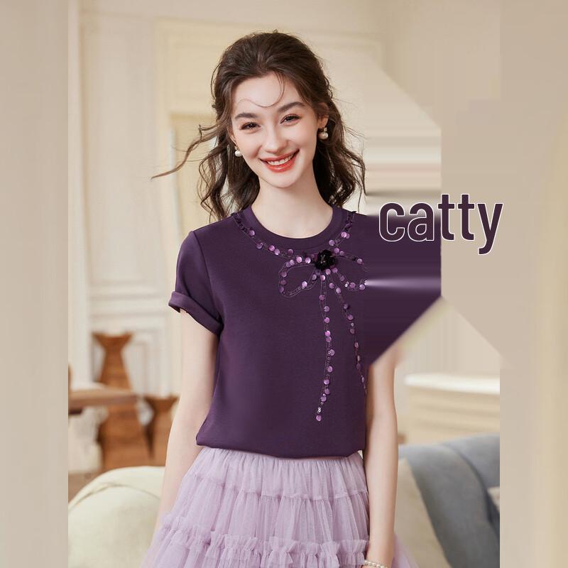 Bailuyu Women s Sequin Embroidered Knitted T-Shirt S