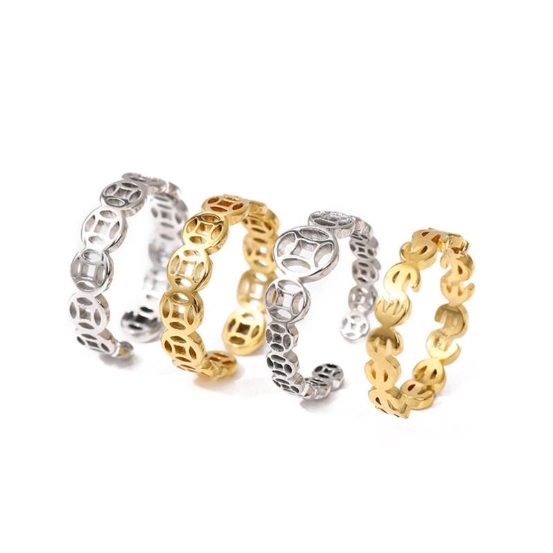 Vintage Hollow Lucky Ring Gold Silver Plated Coin Money Catcher Finger Rings