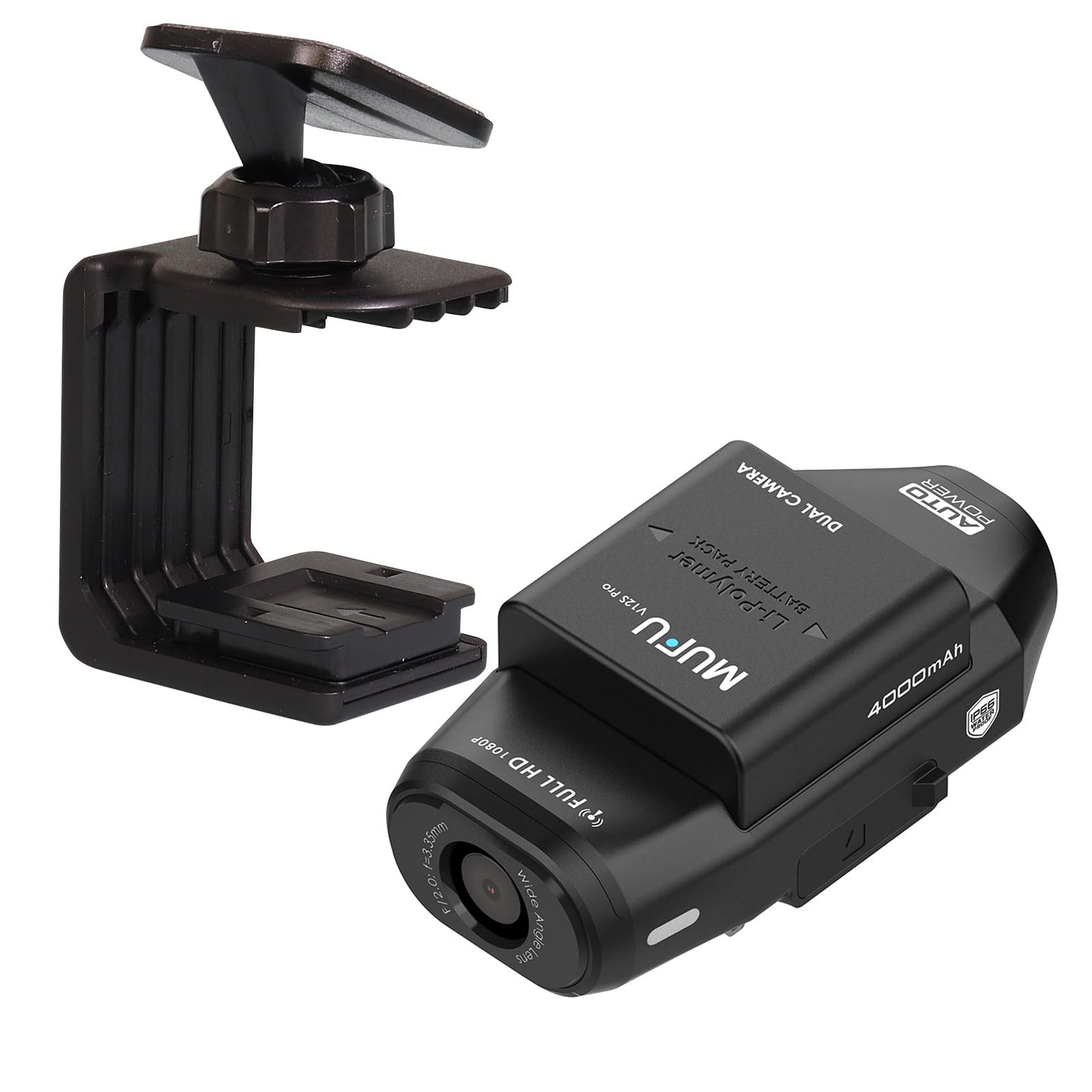 

MUFU Dash Двойная камера Мгновенная 2 Полный 4000 мАч Смарт Автомобильная камера, Запись, Запись, WiFi, Мегапиксели, HD, Встроенный аккумулятор, Датчик, Черный, чёрный