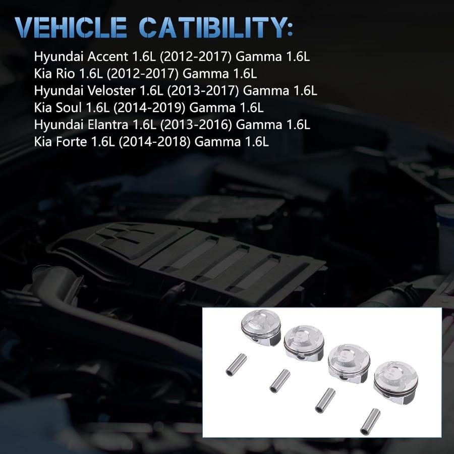 

4PCS Piston Rings Kit Complete DOHC Solution for Accent Kia Rio 20122016 Models with 1.6L Engine Factory Replacement Parts 2304 United States